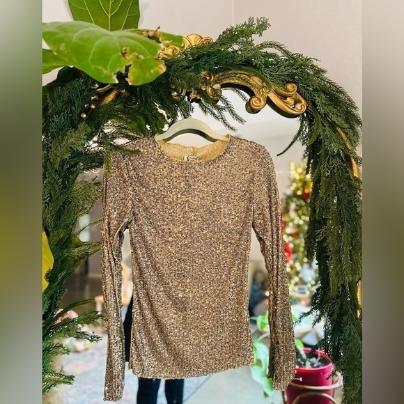 Free people gold rush Gold Sequin Long Sleeve Top nwt xs - Picture 2 of 2